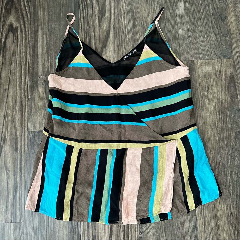 Zara Multi Color Peplum Camisole Spaghetti Strap V-Neck Top - Picture 4 of 11